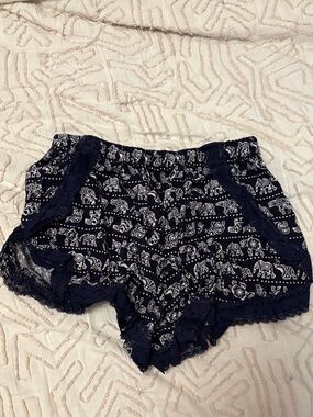 Navy Elephant Print Lace Trim beach / Sleep Shorts
